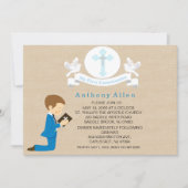 私の最初聖餐式の男の子のひざまずく招待状 招待状 (正面)