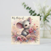 私の最愛のハートフローラ水色マウスバレンタイン シーズンカード (スタンド正面)