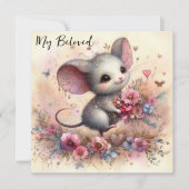 私の最愛のハートフローラ水色マウスバレンタイン シーズンカード (正面)