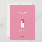 私の最愛のバレンタイン かわいいパグ & 赤いハート ピンク シーズンカード (裏面)