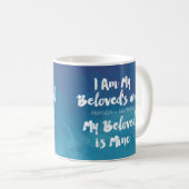 私の最愛は私の物パーソナライズな青い水彩画です コーヒーマグカップ (正面右)