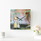 私の最高の友ウサギお洒落フクロウの森の芸術 スクエア壁時計 (ホーム)