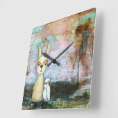 私の最高の友ウサギお洒落フクロウの森の芸術 スクエア壁時計 (傾斜)