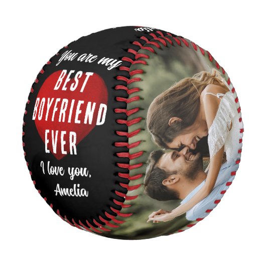 私の最高の彼氏赤いハート2枚の写真 野球ボール (アングル)