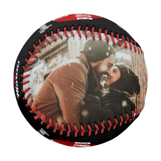 私の最高の彼氏赤いハート2枚の写真 野球ボール (正面左)