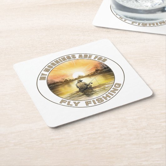 私の朝はフライ釣りだ スクエアペーパーコースター (アングル)