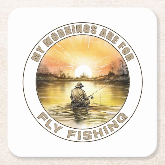 私の朝はフライ釣りだ スクエアペーパーコースター (正面)