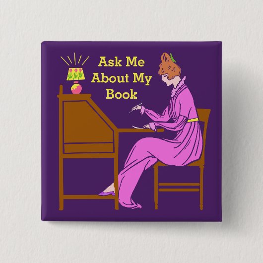 私の本のアールデコの女性についてAuthor私に尋ねて下さい 缶バッジ (正面)