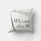 私の杖は私フルートブラック&ホワイトタイポグラフィを選んだ クッション (裏面)