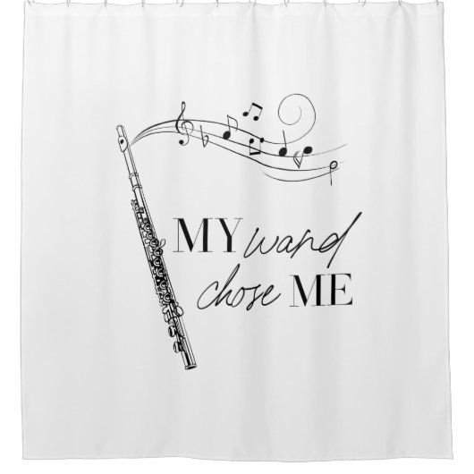 私の杖は私フルートブラック&ホワイト引用文を選んだ シャワーカーテン (正面)
