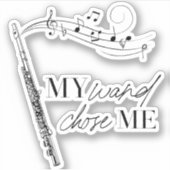 私の杖は私フルートブラック&ホワイト引用文を選んだ シール (正面)