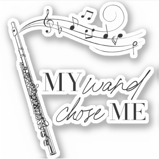 私の杖は私フルートブラック&ホワイト引用文を選んだ シール (正面)