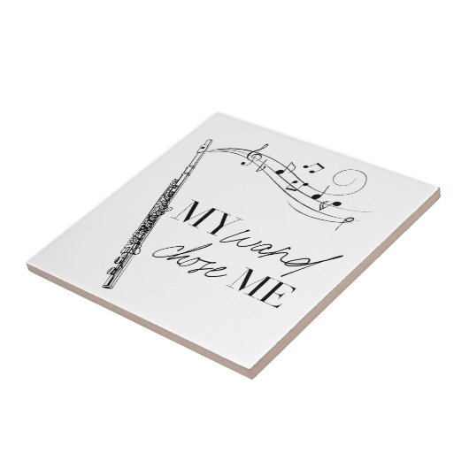 私の杖は私フルートブラック&ホワイト引用文を選んだ タイル (側面)