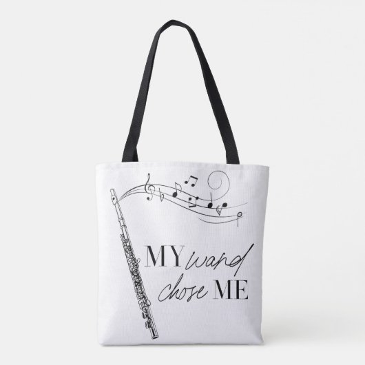 私の杖は私フルートブラック&ホワイト引用文を選んだ トートバッグ (裏面)