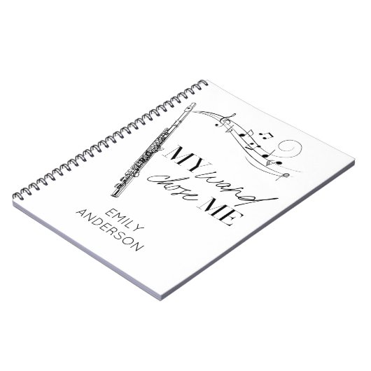 私の杖は私フルートブラック&ホワイト引用文を選んだ ノートブック (左側)