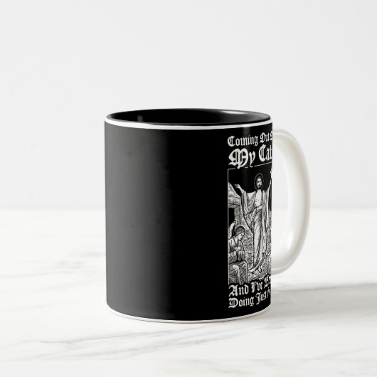 私の来洞窟からイエス・キリスト教イエス・ミーム ツートーンマグカップ (正面右)