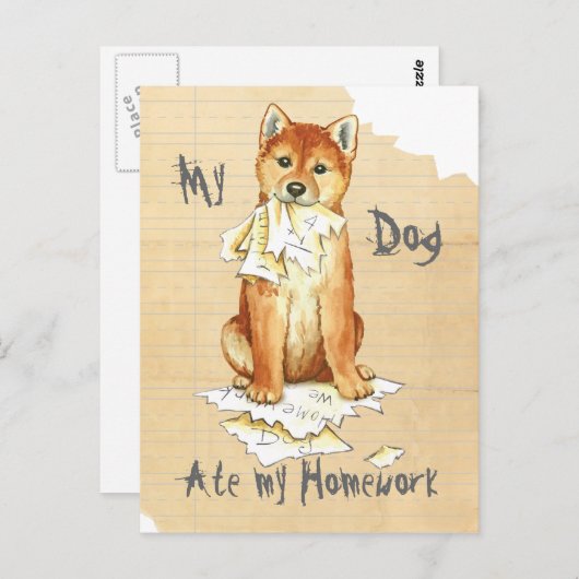 私の柴犬食べ私の宿題 ポストカード (正面/裏面)