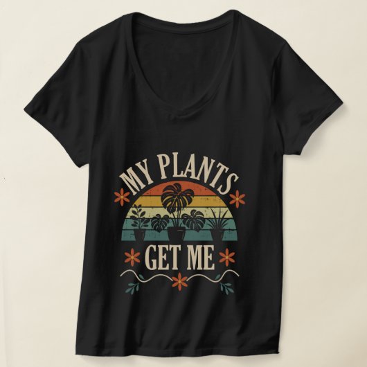 私の植物に癒される女性用Vネック Tシャツ (レイダウン)