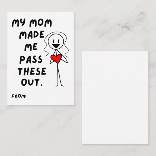 私の母が作ったバレンタインの女の子の棒人間 ノートカード (正面/裏面)