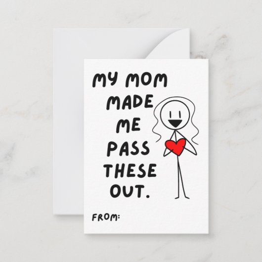 私の母が作ったバレンタインの女の子の棒人間 ノートカード (正面)