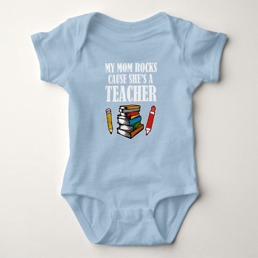 私の母の岩は彼女が先生であるおもしろい ベビーボディスーツ (正面)