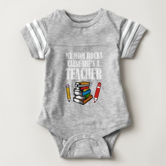 私の母の岩は彼女が先生であるおもしろい ベビーボディスーツ (正面)
