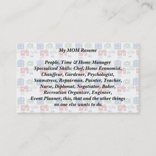 私の母はビジネスを再開するカードハウスカーバイク コーリングカード (正面)