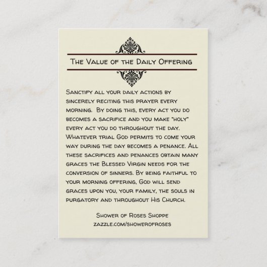 私の毎日の朝の提供の祈りの言葉花の神聖なカード 名刺 (裏面)