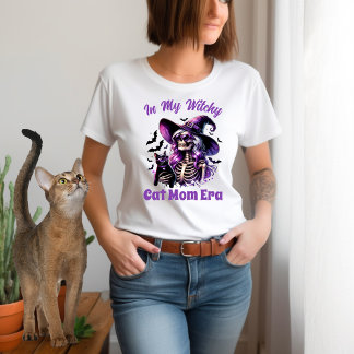 私の気の利いた猫ママ時代スケルトン魔女ブラックキャット Tシャツ
