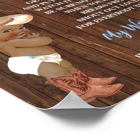 私の水が壊れたオウムカウボーイ赤ちゃんシャワーのゲームサイン ポスター (角)