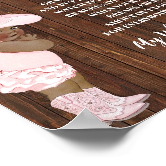 私の水が壊れたオウム女性のカーボーイ赤ちゃんシャワーゲームサイン ポスター (角)