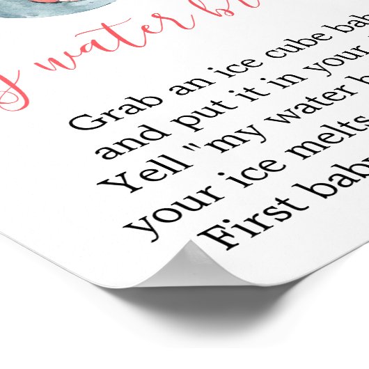 私の水はゲーム女の子の赤ちゃんシャワー象のサインを壊した ポスター (角)