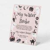 私の水はハロウィーンのベビーガールシャワーゲームを壊した 台座サイン (正面)