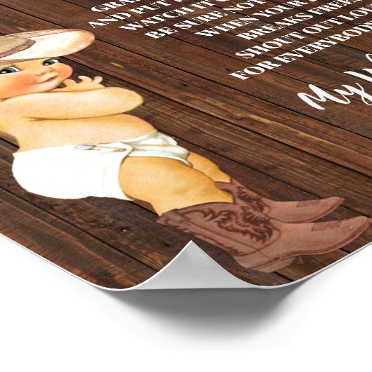 私の水は小さなカウボーイ赤ちゃんシャワーのゲームサインを壊した ポスター (角)