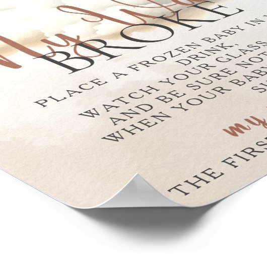 私の水は赤ちゃんシャワーのゲームを壊した私たちは真摯に待つ ポスター (角)