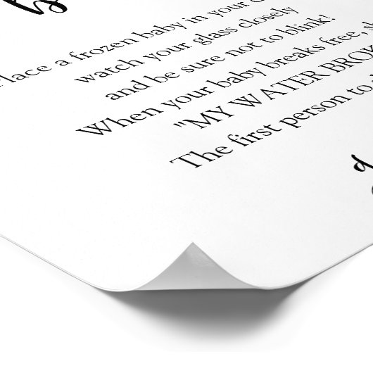 私の水は赤ちゃんシャワーのゲームサインを壊した ポスター (角)