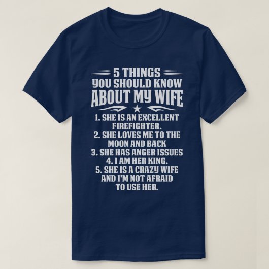 私の消防士の妻について知っておくべきこと5つ Tシャツ (デザイン正面)