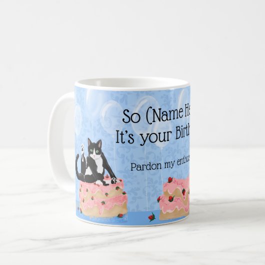 私の熱おもしろい中のお誕生日ケーキ  コーヒーマグカップ (正面左)