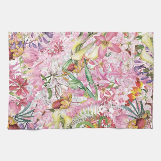 私の熱帯カラフルの葉のエキゾチックな花園 キッチンタオル (横)