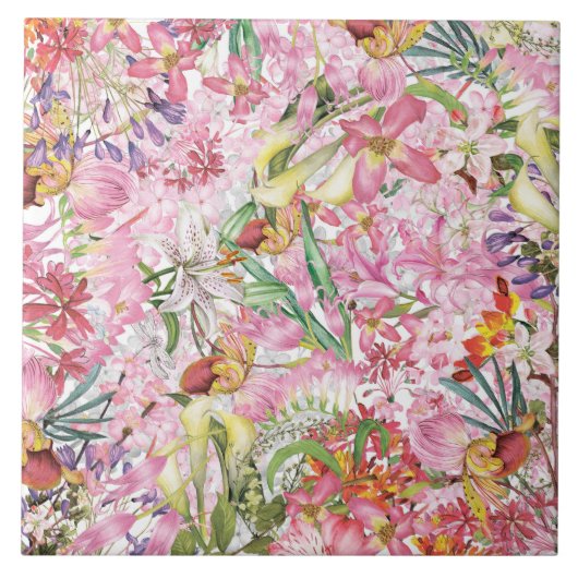 私の熱帯カラフルの葉のエキゾチックな花園 タイル (正面)