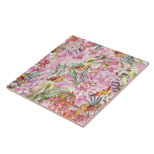 私の熱帯カラフルの葉のエキゾチックな花園 タイル (側面)