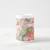 私の熱帯カラフルの葉のエキゾチックな花園 ボーンチャイナマグカップ (正面)