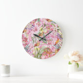 私の熱帯カラフルの葉のエキゾチックな花園 ラージ壁時計 (ホーム)