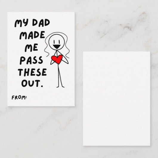 私の父が作ったバレンタインの女の棒人間 ノートカード (正面/裏面)