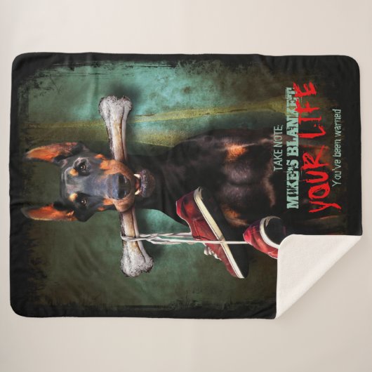 私の物、あなたの人生:ドベルマン犬と骨 – おもしろい シェルパブランケット (正面(横))