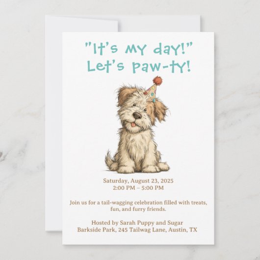 私の特別な日 ドッグパーティー招待状 ユニーク カスタムペット 招待状 (正面)