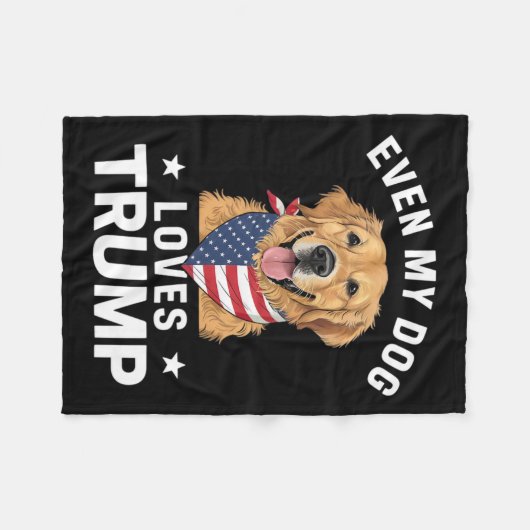 私の犬でさえトランプ米国国旗のバンダナが大好き フリースブランケット (正面(横))