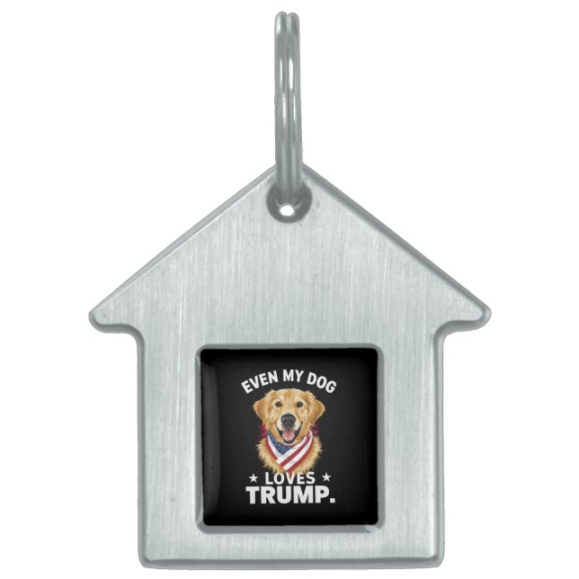 私の犬でさえRetrieverトランプ米国旗を愛している ペットネームタグ (正面)