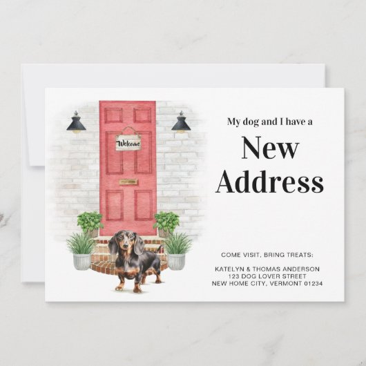 私の犬と私の新しいアドレスDachshund犬の移動 案内状 (正面)