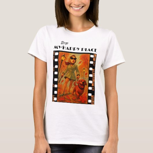 私の犬の幸せな場所 (秋) Tシャツ (正面)